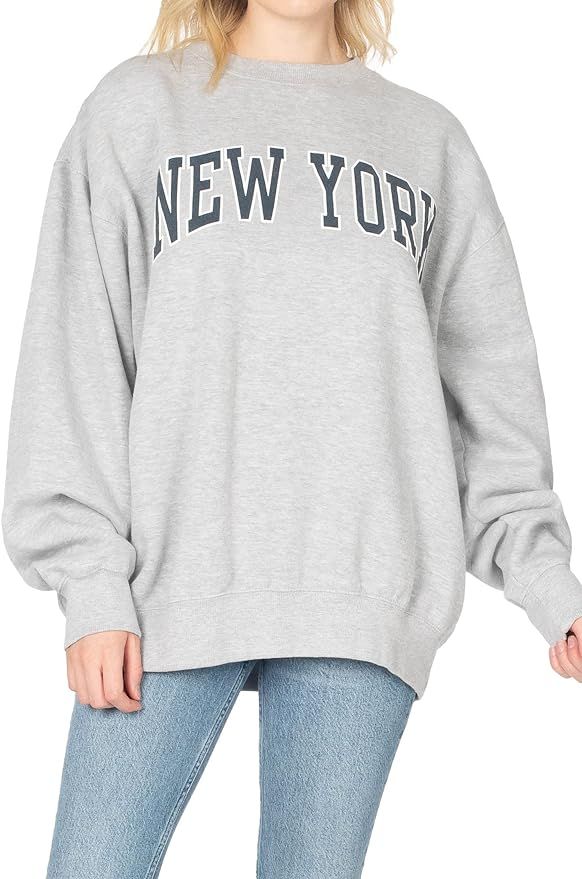 Women's New York Varsity Outlined Graphic Vintage Oversized Crewneck Sweatshirt | Amazon (US)