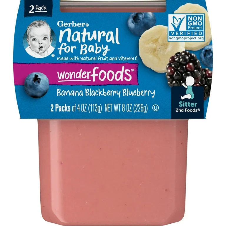 Gerber 2nd Foods Baby Food, Banana Blackberry Blueberry, 4 oz Tubs (2 Pack) | Walmart (US)
