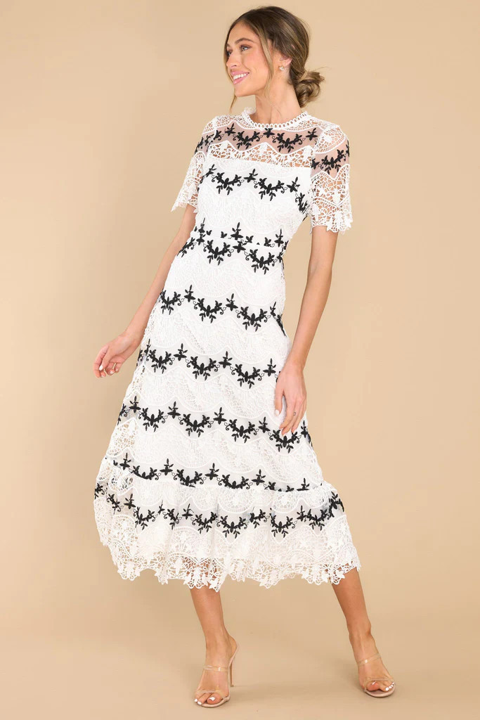 Fairytale Beginnings White Lace Midi Dress | Red Dress 