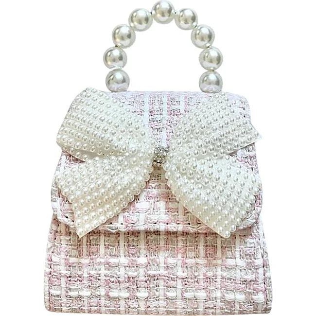 Tea Party Purse With Tweed Pearly Bow, Pink | Maisonette