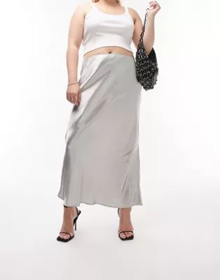 Topshop Curve bias midi skirt in silver | ASOS (Global)