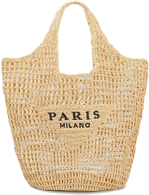 Straw Woven Bag for Women,Straw Mesh Tote Beach Bag Shoulder Bag, Foldable Large Capacity Holiday... | Amazon (US)