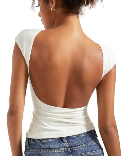 SUUKSESS Women Backless Sexy Going Out Tops Double Lined Open Back Y2k Basic Tee Shirts | Amazon (US)