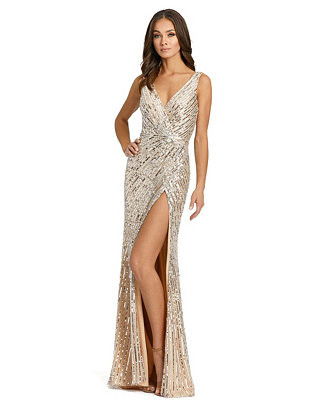 Women's Sequined Faux Wrap Sleeveless Gown - Macy's | Macy's