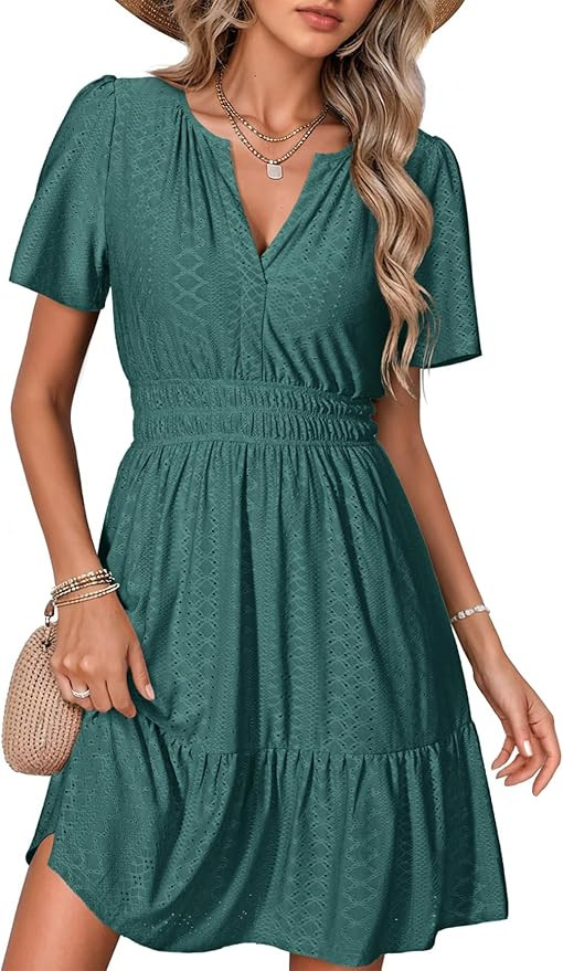 Simplee Womens 2026 Summer Mini Dress Eyelet Short Sleeve Cocktail Short Dresses Cute A Line Sun ... | Amazon (US)