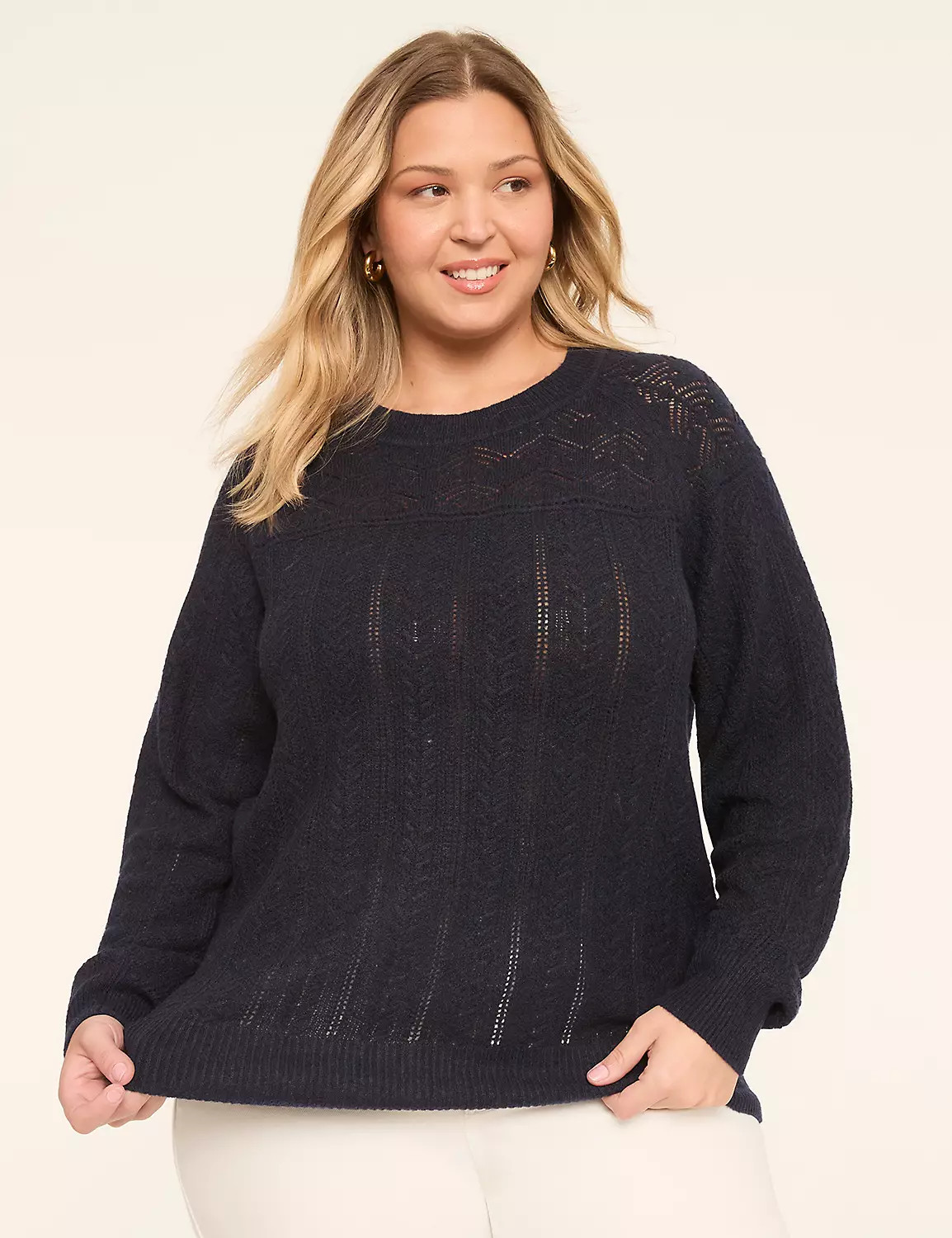 Pointelle Crew-Neck Pullover Sweater | Lane Bryant (US)