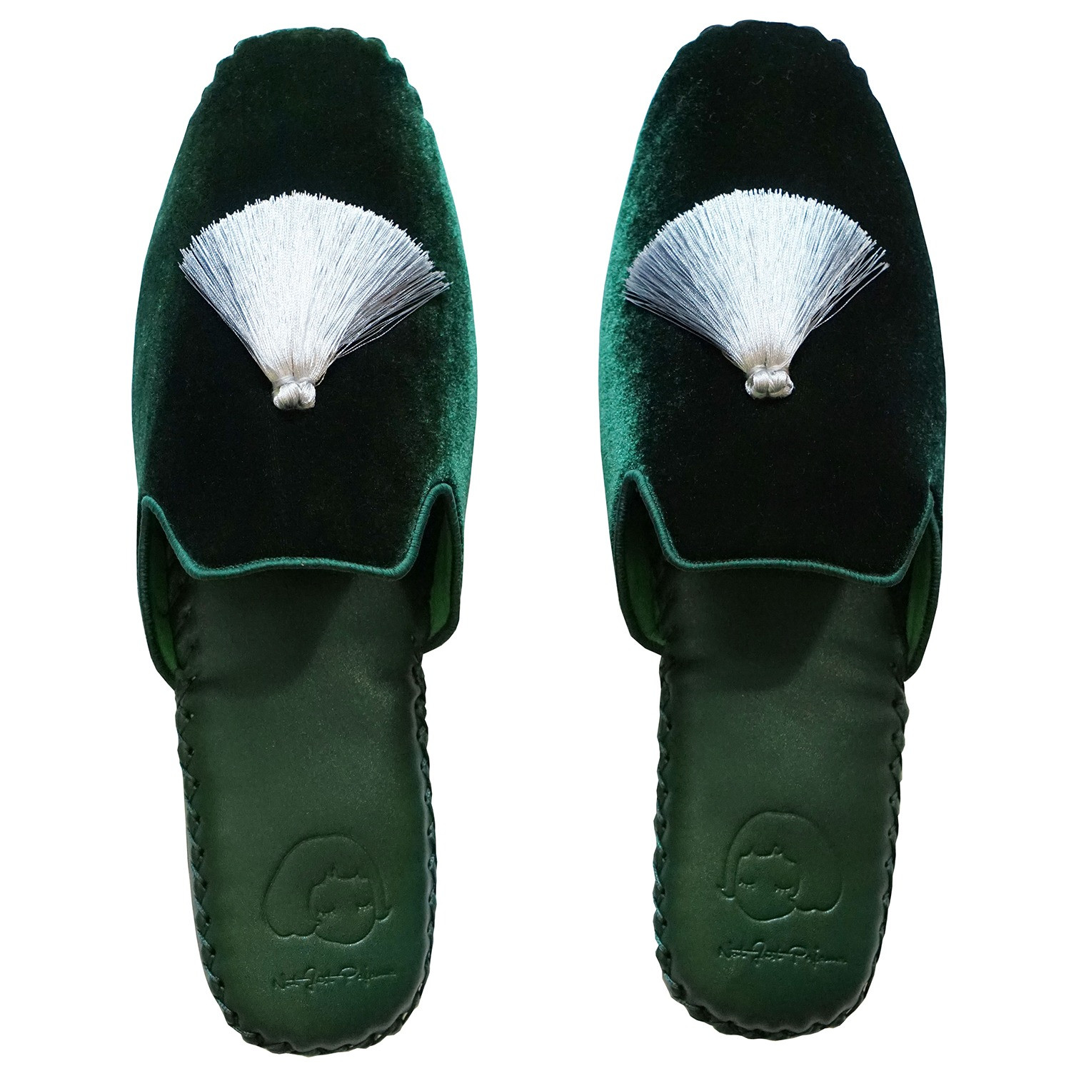 Men Handmade Velvet Slippers - Green | Wolf & Badger (US)