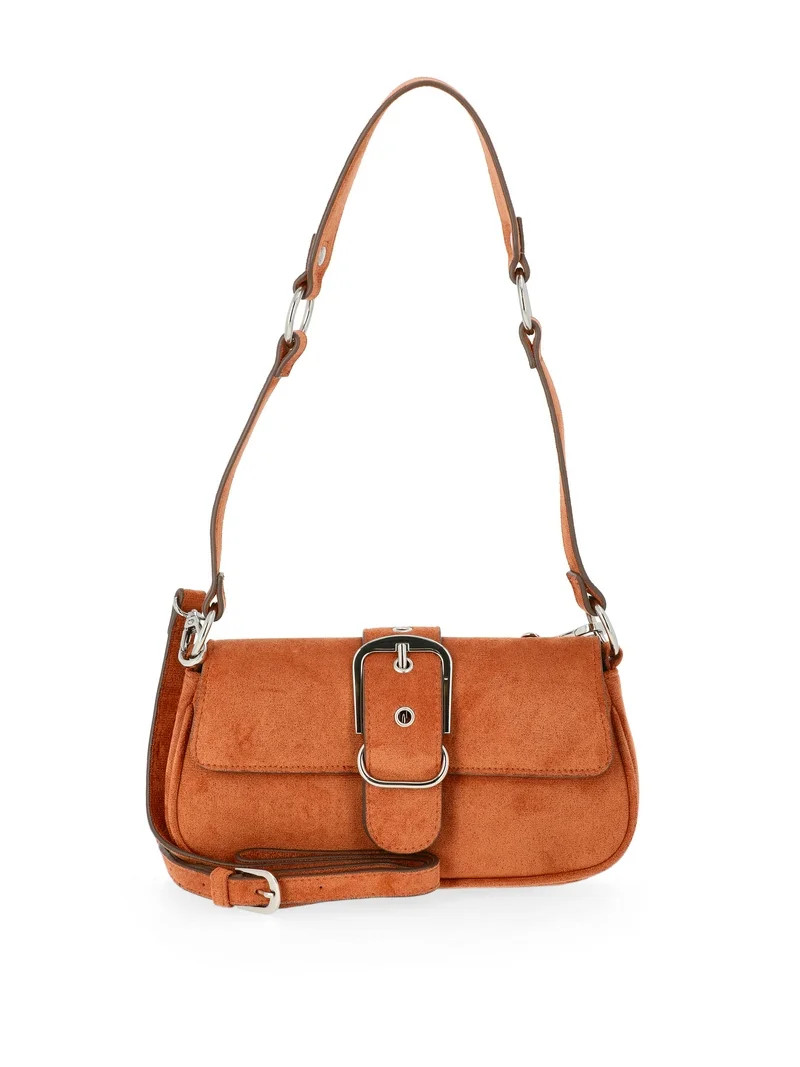 No Boundaries Women's Faux Suede Shoulder Bag, Cognac | Walmart (US)