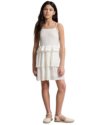 Girls' 7-16 Smocked Cotton Jersey Dress | Macy's