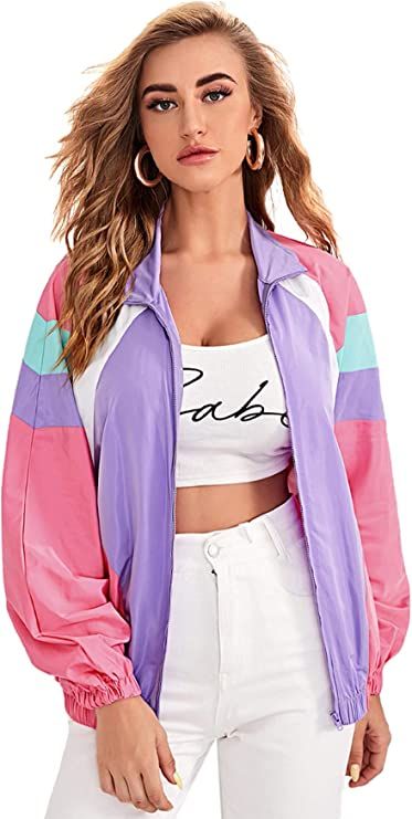 SweatyRocks Women's Casual Lightweight Color Block Bomber Jacket | Amazon (US)