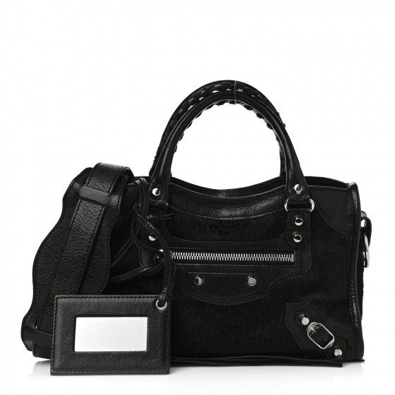 BALENCIAGA Pony Hair Silver Classic Hardware Mini City Black | FASHIONPHILE | Fashionphile