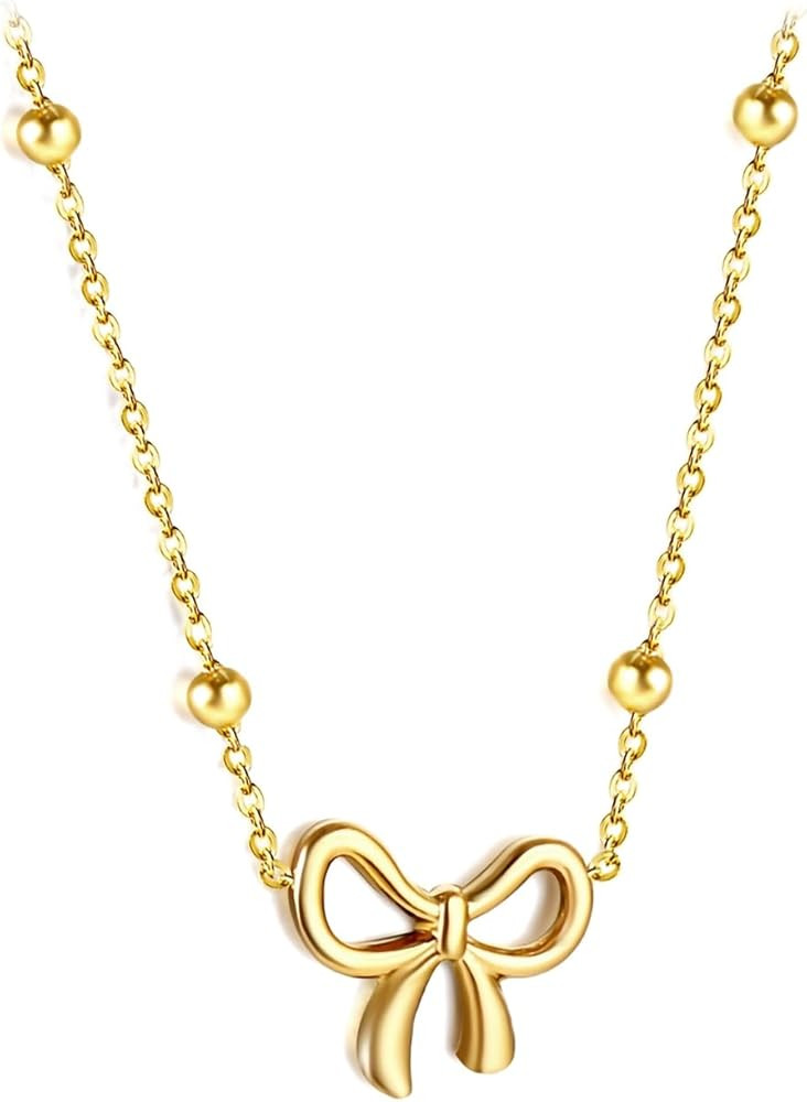 Eamom Simple Bow Tie Pendant Necklace Ribbon Necklace Bow Necklace Gold Necklace bow Jewelry for ... | Amazon (US)