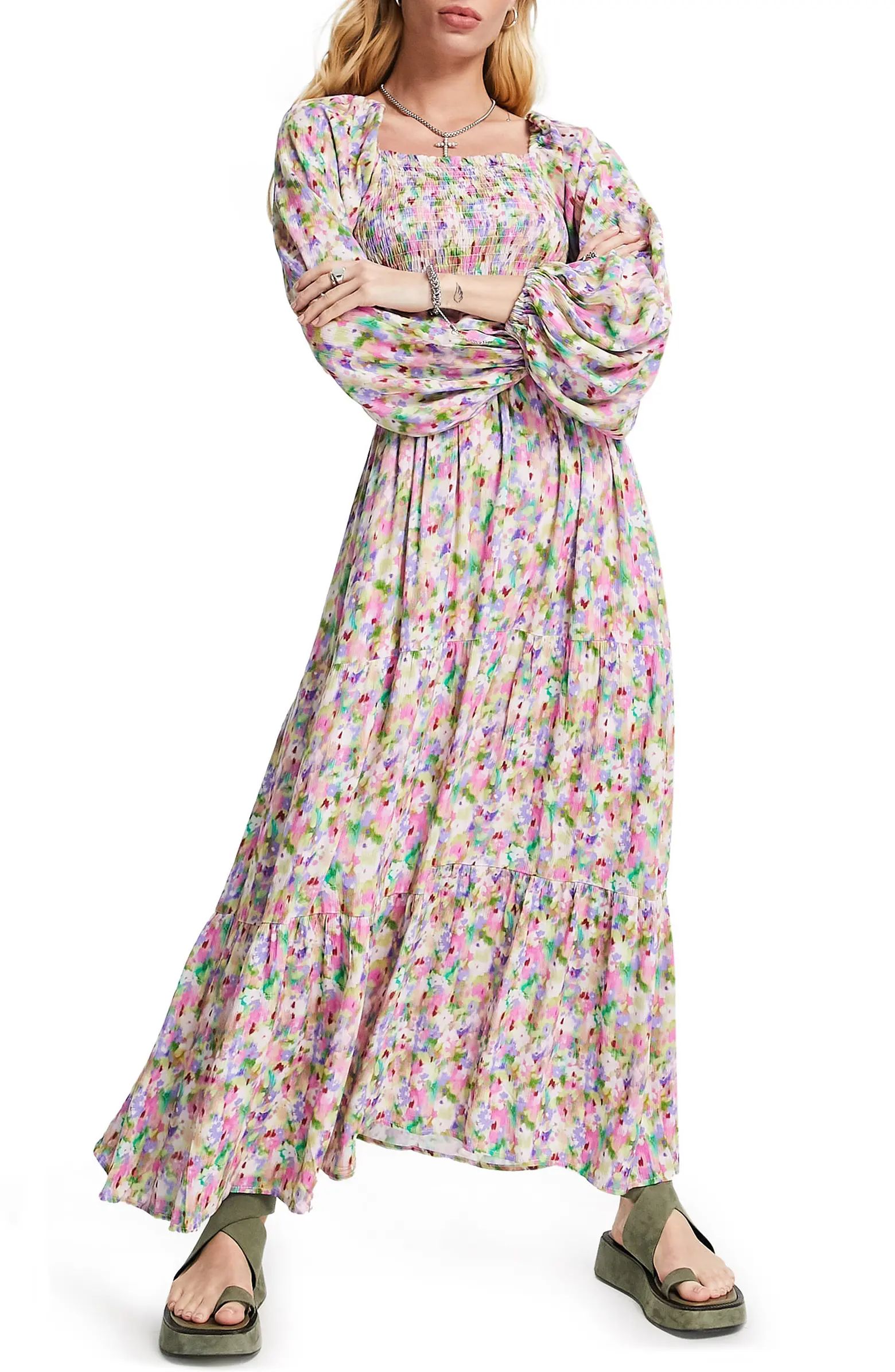 Topshop Blurred Floral Print Long Sleeve Dress | Nordstrom | Nordstrom