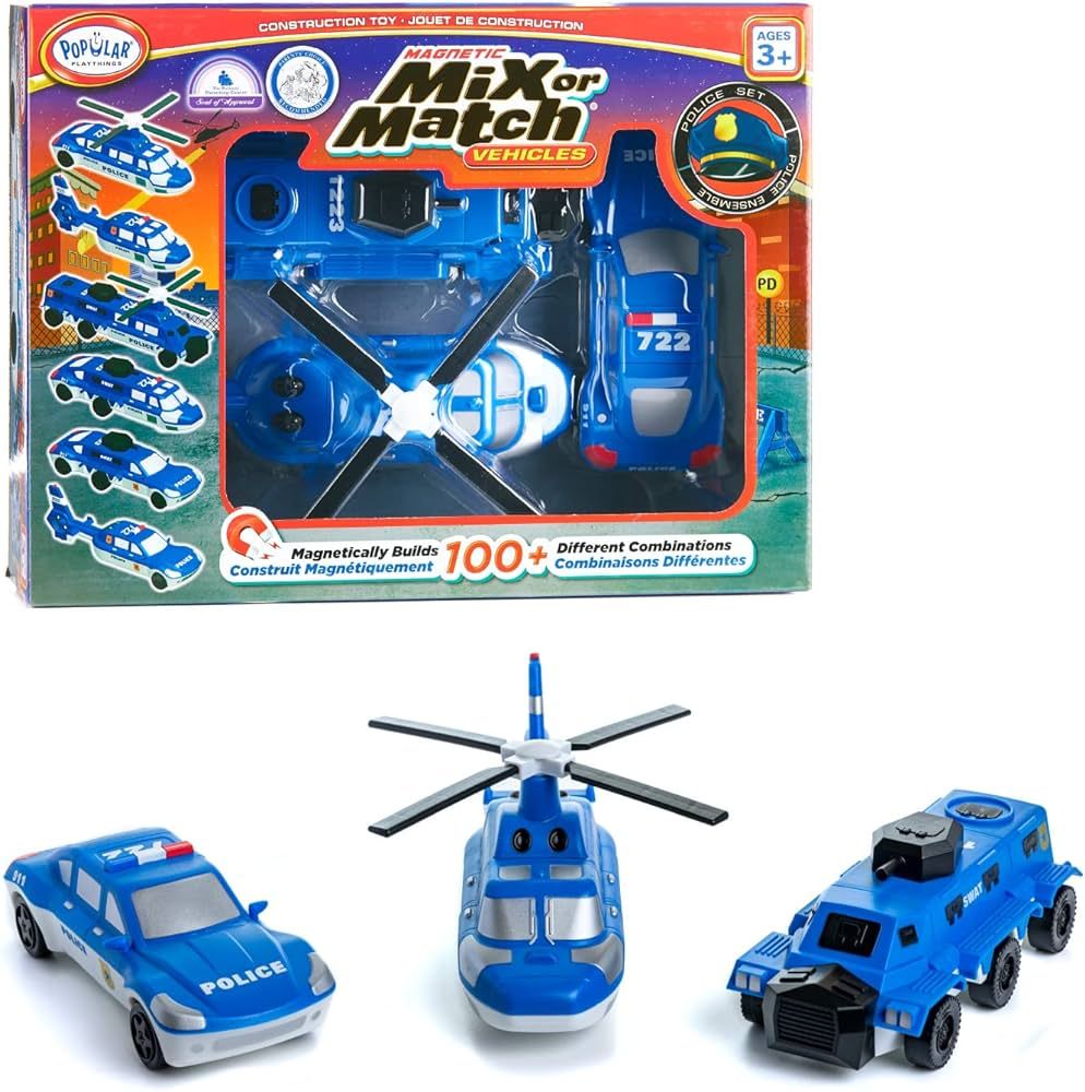 POPULAR PLAYTHINGS Mix or Match Vehicles, Magnetic Toy Play Set, Police | Amazon (US)