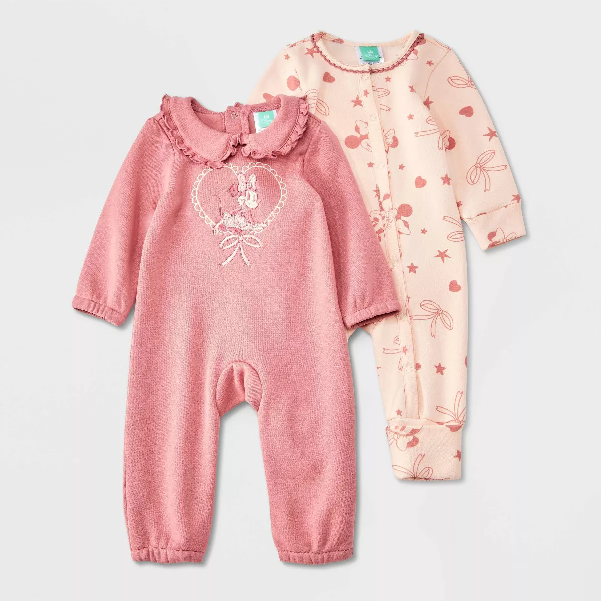 Baby Girls' 2pk Disney Minnie Mouse Long Sleeve Romper - Pink 6-9M | Target