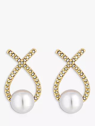Jon Richard Crystal Cross Pearl Stud Earrings, Gold | John Lewis (UK)