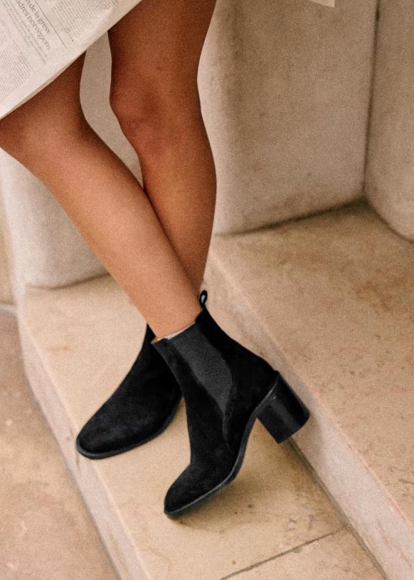 Pippa Mid Boots - Black - Split cowhide leather - Sézane | Sezane Paris
