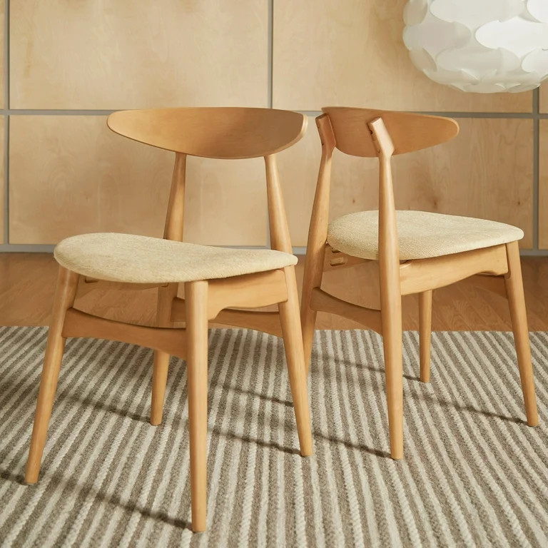 Chelsea Lane Mid Century Modern Beige Upholstered Wood Side Chairs, Set of 2, Walnut Finish | Walmart (US)