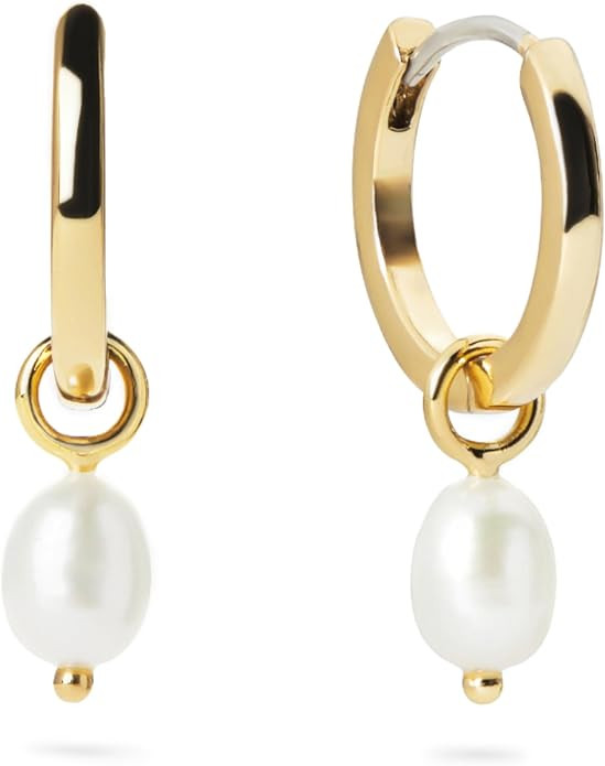 Ana Luisa Frida Pearl Jewelry Huggie Hoops - Medium & Small 14K Gold Plated & Silver Rhodium Plat... | Amazon (US)