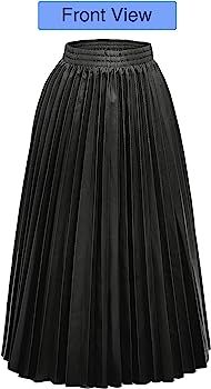 SUNFURA Women's Winter Faux Leather Elastic Waist Swing Flare Pleated Skirt | Amazon (US)