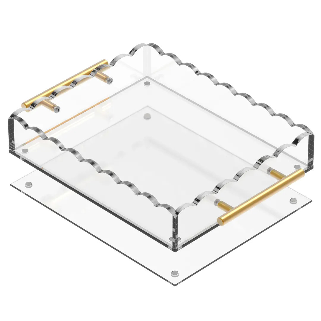 Acrylic Scalloped Tray with Bronze Handles and a Magnetic Mat - Customizable for Photos & Art, In... | Etsy (US)