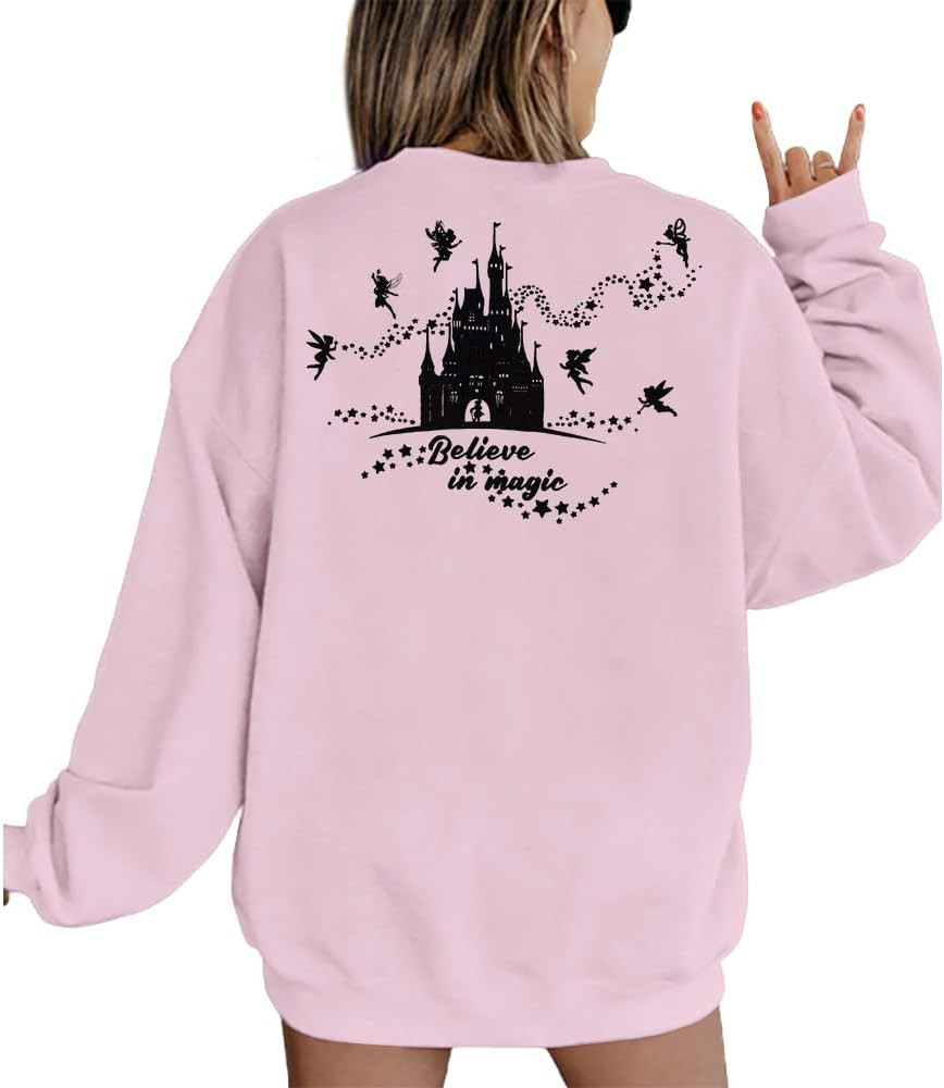 MYHALF Believe In The Magic Sweatshirt Women Crewneck Magic Pullover Shirt Family Vacation Castle... | Amazon (US)
