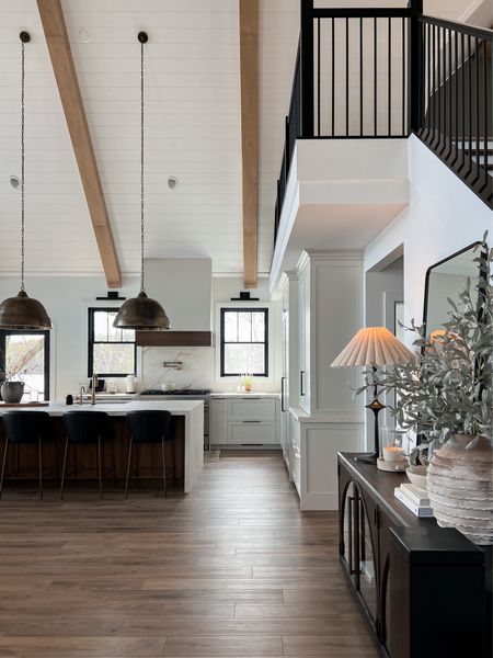 Rustic modern organic open concept home. Kitchen lighting, kitchen decor, arhaus, entryway decor, console table styling, cabinet styling, 

#LTKstyletip #LTKhome #LTKSeasonal
