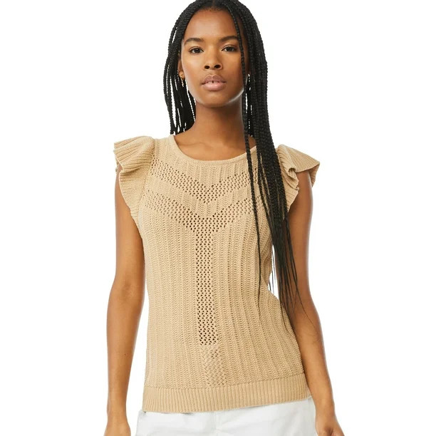 Scoop Women’s Pointelle Tank Top with Ruffle Sleeves | Walmart (US)