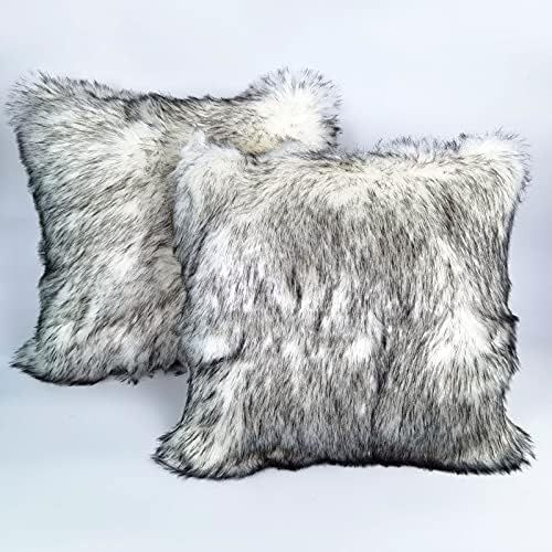 2 Fluffy Throw Pillow Cover Covered by White and top Black Long Hair for Couch Sofa Bed Decoration i | Amazon (US)
