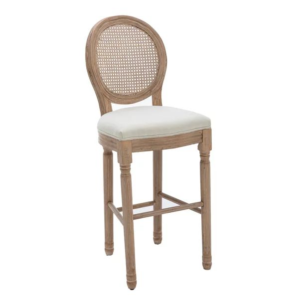 French Country Wooden Barstools Rattan Back with Upholstered Seating, Beige and Natural, Set of 2 | Walmart (US)