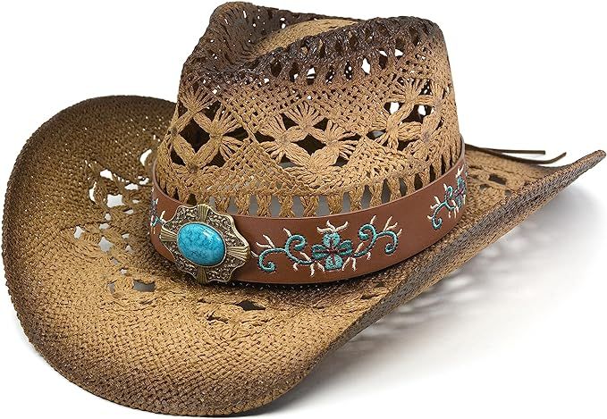 Cowgirl Hats for Women Straw Cowboy Hat Western Beach Sun Hat with Shapeable Brim for Coastal Cow... | Amazon (US)