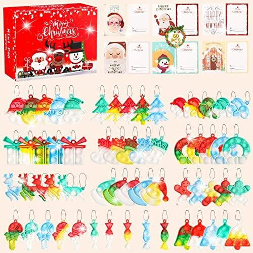60Pcs Christmas Mini Pop Fidget Keychain Bulk, Mini Pop Bubble Christmas Fidget Toys, Christmas Stoc | Amazon (US)