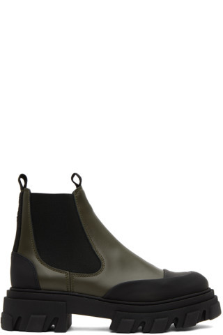 GANNI - Khaki Low Chelsea Boots | SSENSE