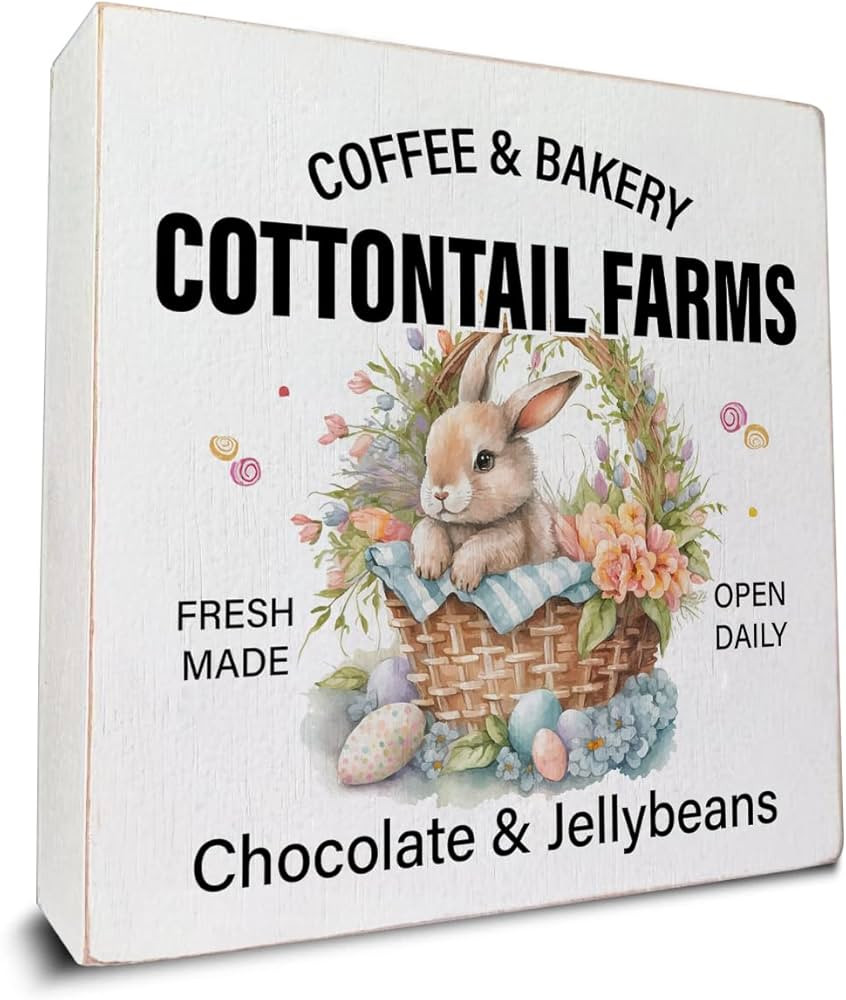 Easter Decor Coffee and Bakery Cottontail Farms Wood Sign Easter Decorations for Home Kitchen She... | Amazon (US)