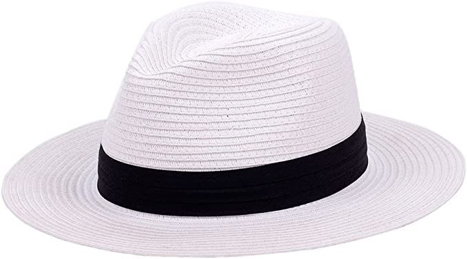 Anycosy Panama Straw Hats,Womens Sun Hat Summer Wide Brim Floppy Fedora Beach Cap UPF50+ | Amazon (US)