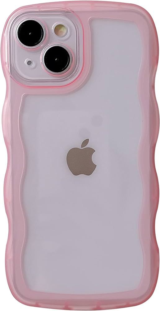Caseative Solid Color Curly Wave Frame Clear Soft Compatible with iPhone Case (Pink,iPhone 14 Plu... | Amazon (US)