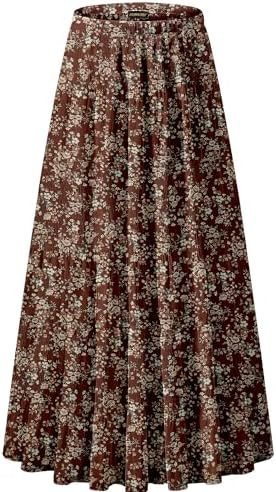 NASHALYLY Women's Chiffon Elastic High Waist Pleated A-Line Flared Maxi Skirts | Amazon (US)