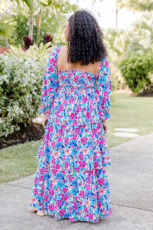 Porch Swing Kisses Blue Smocked Bust Floral Maxi Dress FINAL SALE | Pink Lily