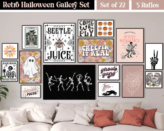 Retro Vintage Halloween Wall Art Printable Gallery Wall Set of - Etsy Canada | Etsy (CAD)