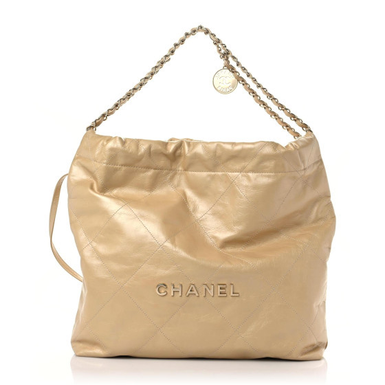 CHANEL Shiny Crumpled Calfskin Quilted Chanel 22 Gold | FASHIONPHILE (US)