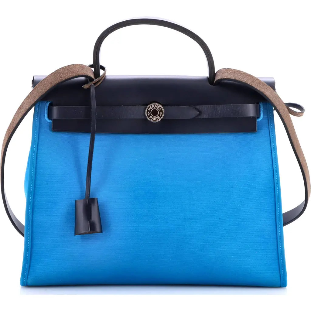 Pre-Owned Hermes Herbag Zip Leather and Toile 31 in Blue at Nordstrom, Size Small | Nordstrom