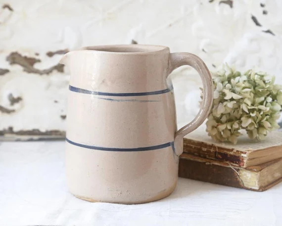 Vintage Stoneware Pitcher Stoneware Pitcher With Blue - Etsy | Etsy (US)