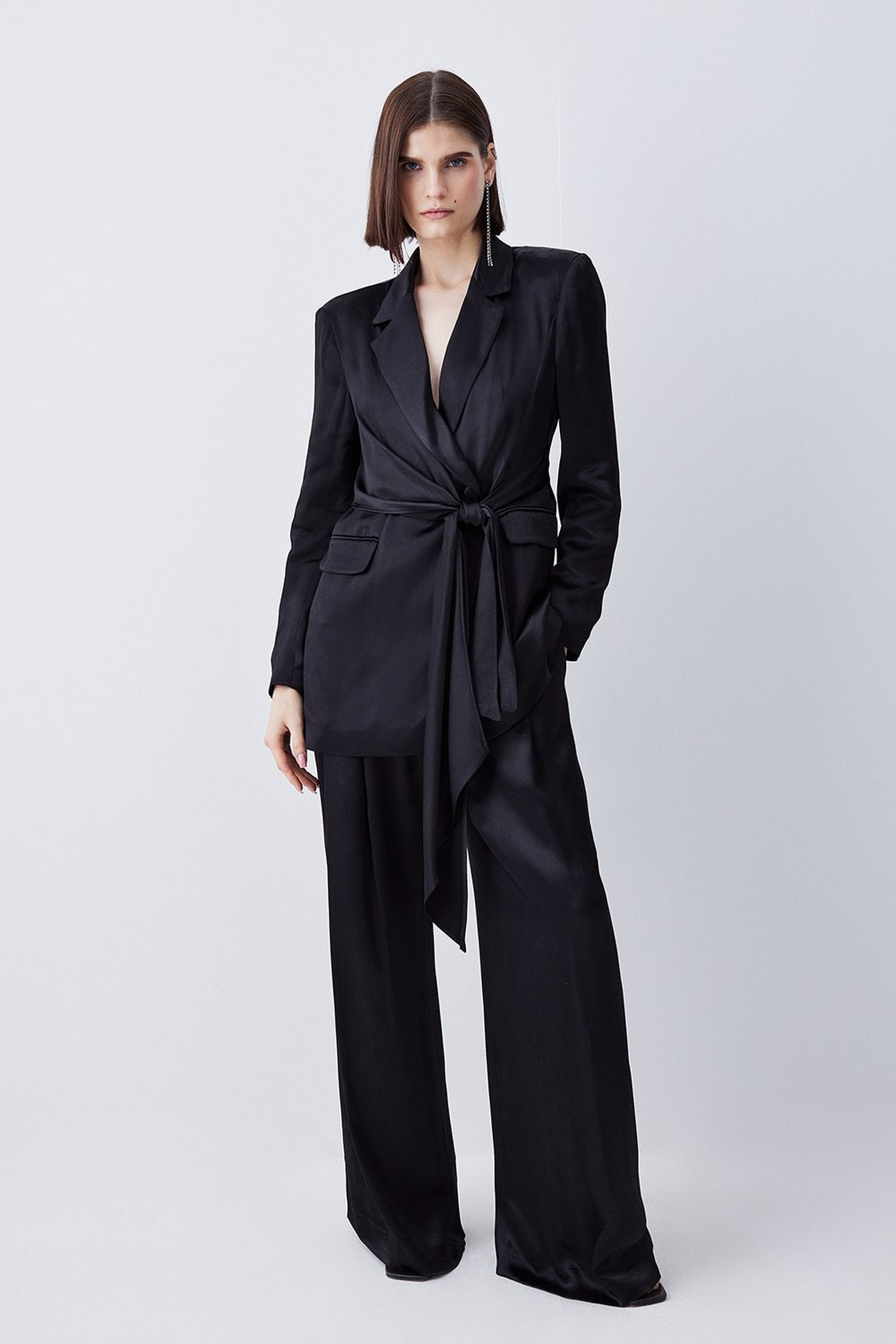 Satin Back Crepe Tie Waist Blazer | Karen Millen UK + IE + DE + NL