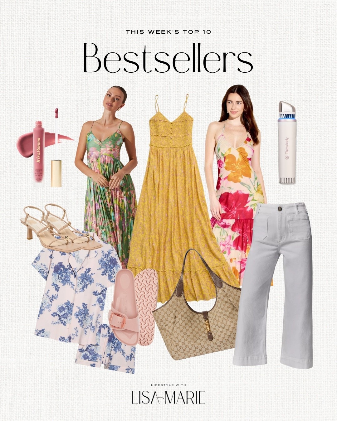 This week’s top 10 bestsellers. Spring and summer dresses. SPF lip gloss. Soft floral pajamas. Wedding guest dresses. Anti-aging and self-care. Neutral heels. Floral dresses. Pool slides. White denim. Designer handbag. Vacation and cruise dresses. 

#LTKootd #LTKSeasonal #LTKPetite