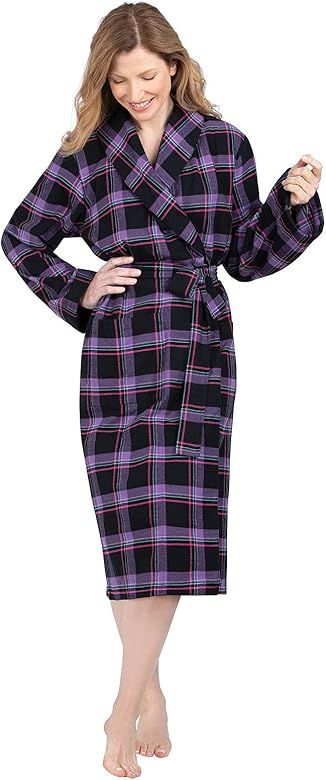 PajamaGram Cotton Flannel Robe Womens - Soft Yarn Dyed Plaid | Amazon (US)