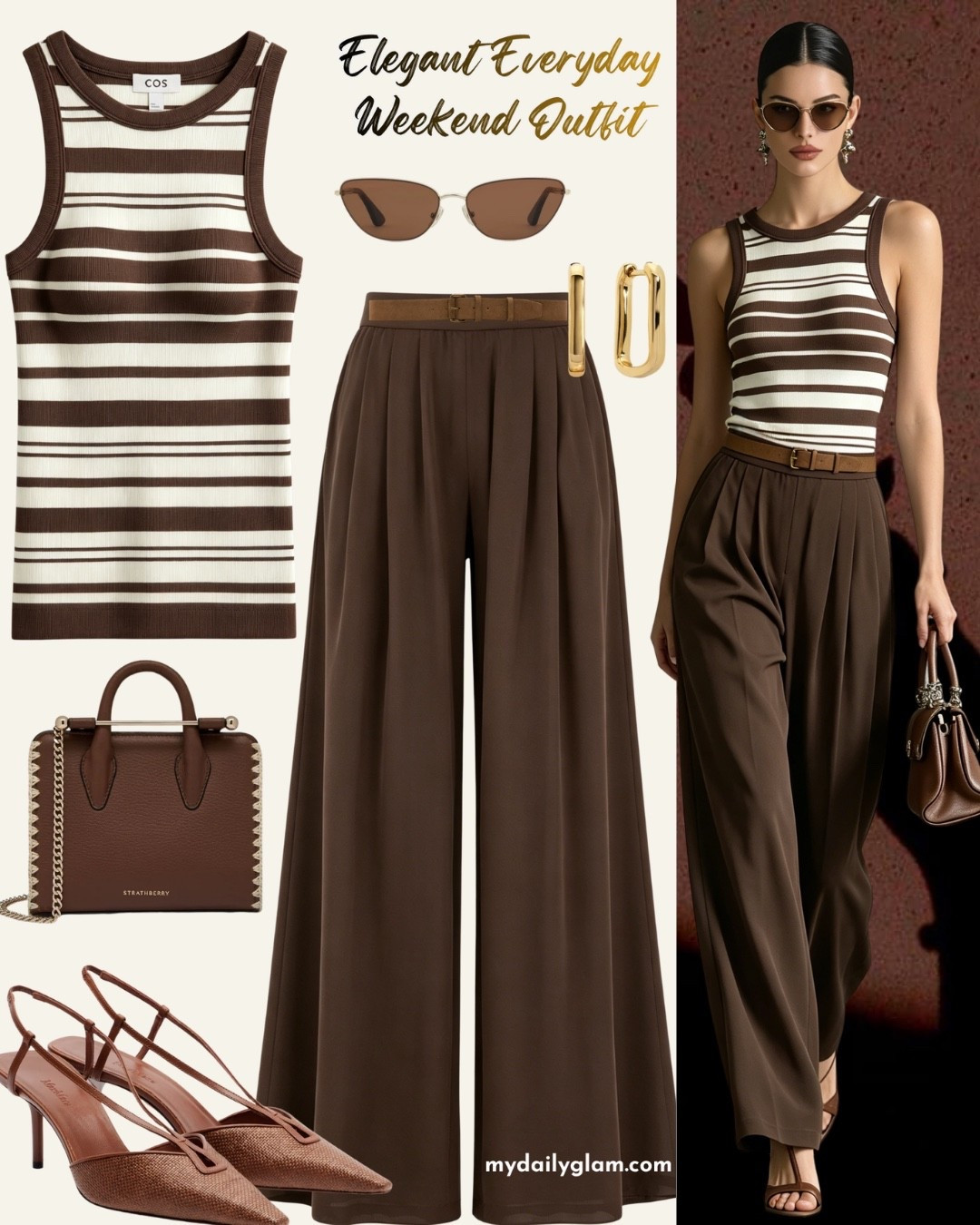 Chocolate Striped Elegant Everyday Weekend Outfit #ChocolateBrownWeekendStyle #ElegantEverydayOutfit #StripedChocolateTankTop #ChocolateAndWhiteFashion #WeekendWearEssentials

#LTKootd #LTKOver40 #LTKWorkwear
