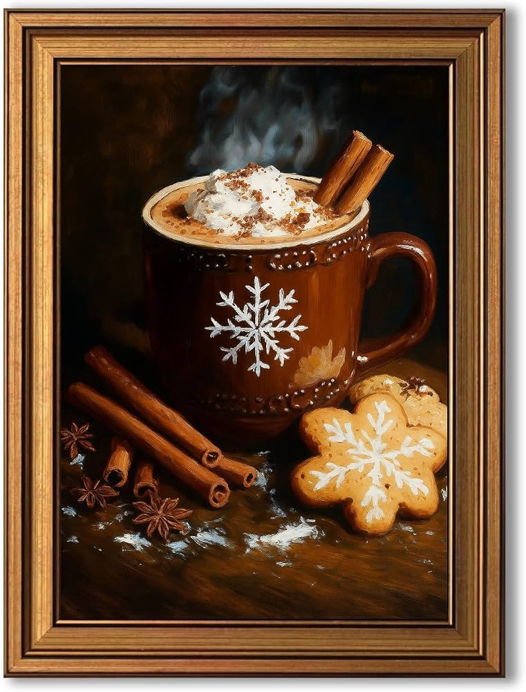 Christmas Hot Cocoa Framed Canvas Print Whimsical Coffee Wall Art Decor | Amazon (US)