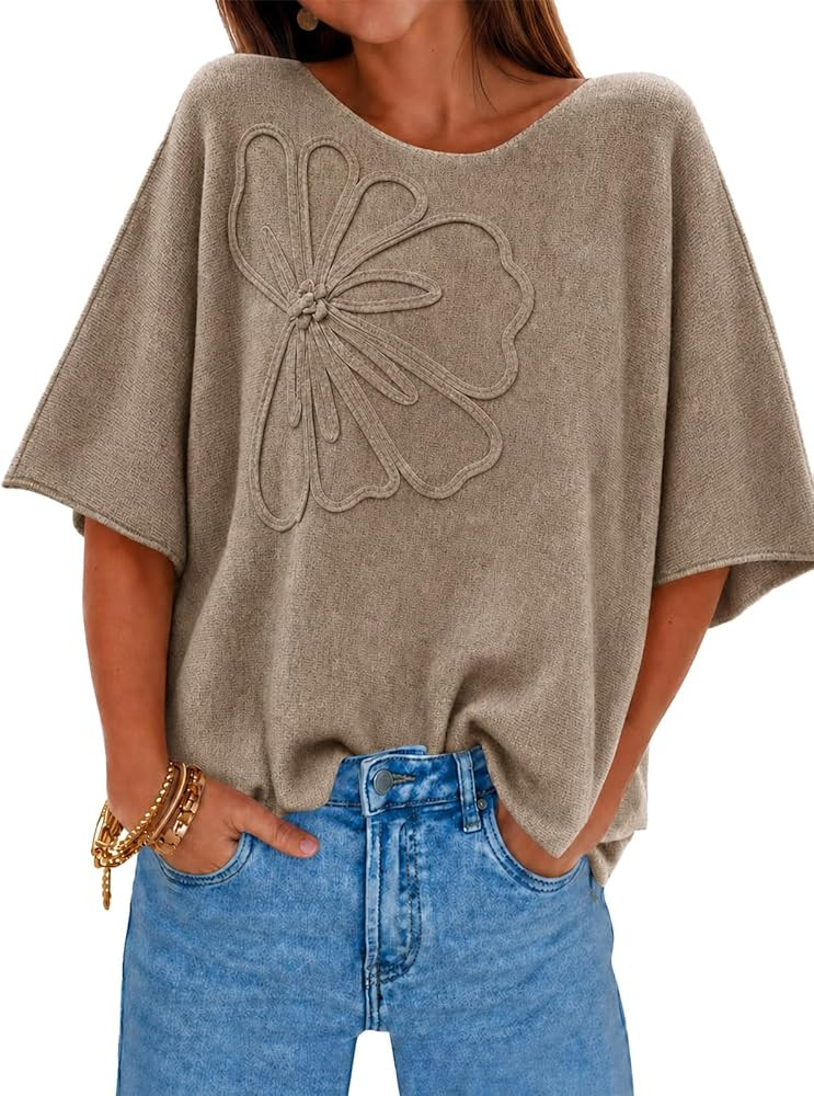 Cicy Bell Womens Oversized Short Sleeve Sweaters Tops Knit Fall Pullovers | Amazon (US)