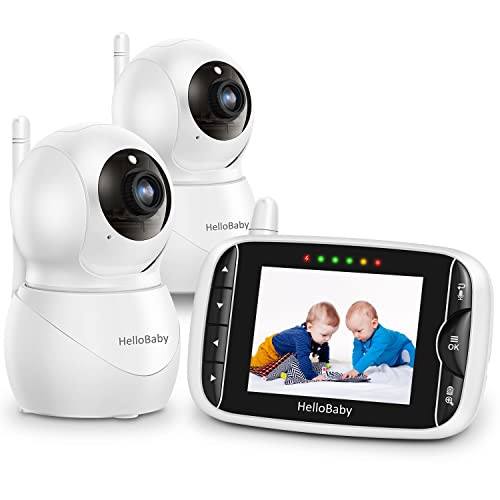 HelloBaby Monitor with Camera and Audio, IPS Screen LCD Display Video Baby Monitor No WiFi Infrared Night Vision, Temprature Screen Lullaby, Two Way Audio and VOX Mode (HB66pro-2 Cameras) | Amazon (US)
