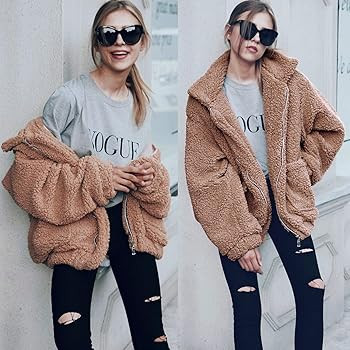 Comeon Women's Coat Casual Lapel Fleece Fuzzy Faux Shearling Zipper Coats Warm Winter Oversized O... | Amazon (US)